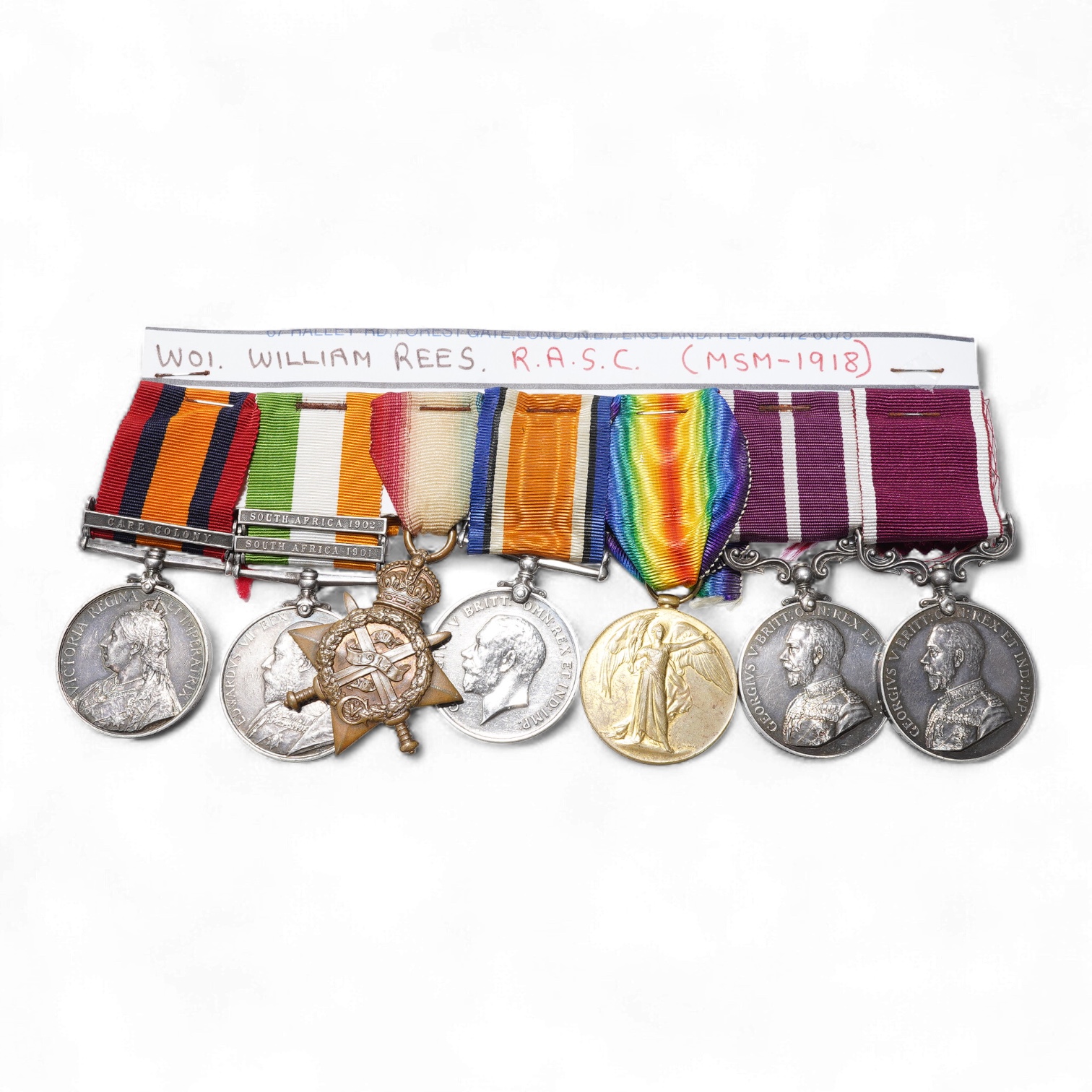 A Victoria, EVII, and GV medal group of seven medals, awarded to S-12845 S.S.MJR: W.R. Rees. A.S.C., comprising